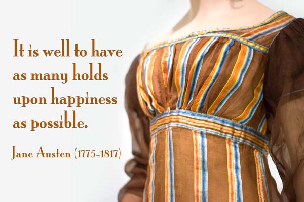 photo of a regency dress and quote about happiness