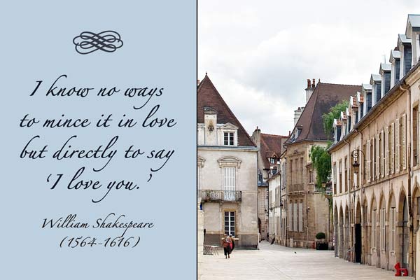 Old Dijon with a Shakespeare quote: I Know No Ways To Mince It In Love