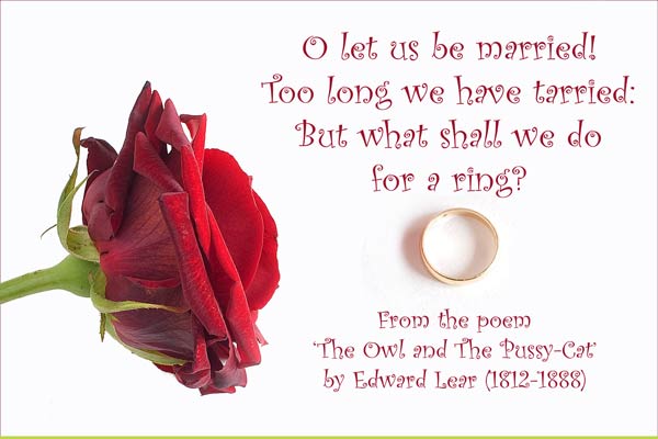 rose and ring and quote about marriage from Edward Lear