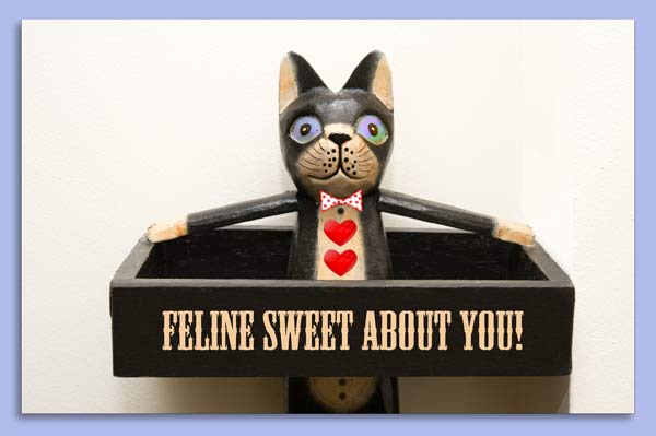 Quillcards valentine ecard with cat and a motto - 'feline sweet about you'