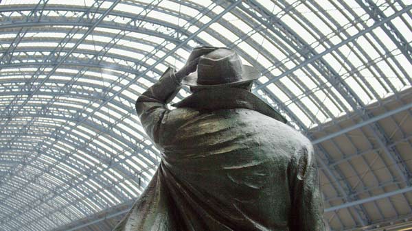John Betjeman gazing up at St Pancras station