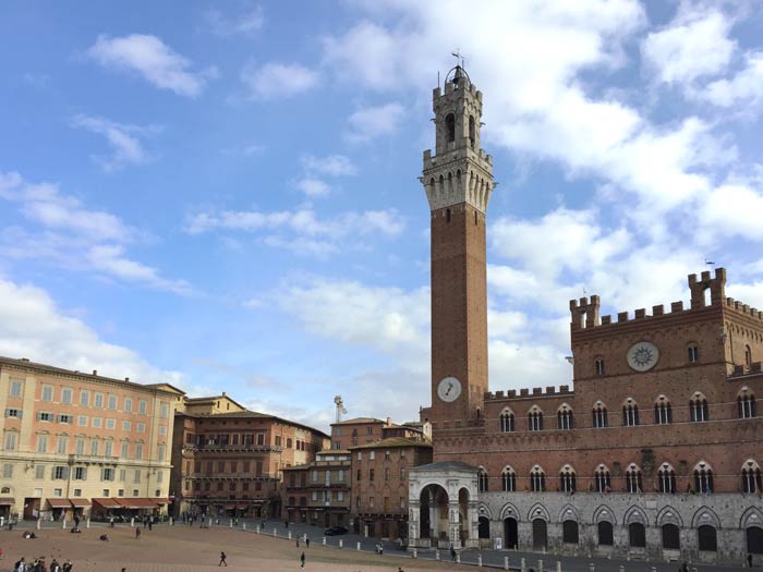 Piazza del Campo in Siena showing the Torre del Mangia
